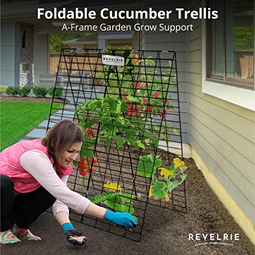 Revelrie 34”WX48”H Frame Trellis for Cucumbers - Foldable Cucumber Trellis for Raised Bed & In-Ground - Steel Climbing Plants Support for Vines, Vegetables - 328 Feet Twist Ties