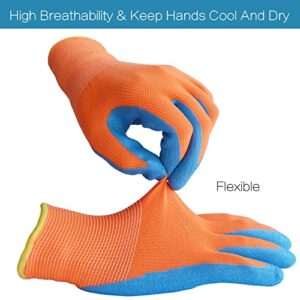 Kids Gardening Gloves, 3 Pairs Non-Slip Garden Gloves for Kids, 5 Sizes for Toddlers, Preschooler, Schoolchild, Preteen, Childrens Rubber Coated Yard Work Gloves (Size 4 (Age 7-8 Year Old))