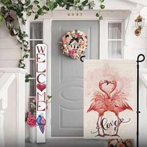 Valentines Day Garden Flag 12×18 Inch Double Sided for Flamingo Yard Flag, Valentines Anniversary Rustic Seasonal Holiday Outside Decoration