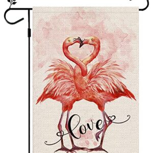 Valentines Day Garden Flag 12×18 Inch Double Sided for Flamingo Yard Flag, Valentines Anniversary Rustic Seasonal Holiday Outside Decoration