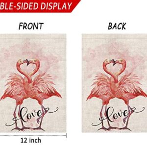 Valentines Day Garden Flag 12×18 Inch Double Sided for Flamingo Yard Flag, Valentines Anniversary Rustic Seasonal Holiday Outside Decoration