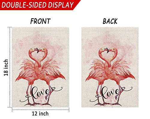 Valentines Day Garden Flag 12×18 Inch Double Sided for Flamingo Yard Flag, Valentines Anniversary Rustic Seasonal Holiday Outside Decoration