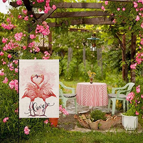 Valentines Day Garden Flag 12×18 Inch Double Sided for Flamingo Yard Flag, Valentines Anniversary Rustic Seasonal Holiday Outside Decoration
