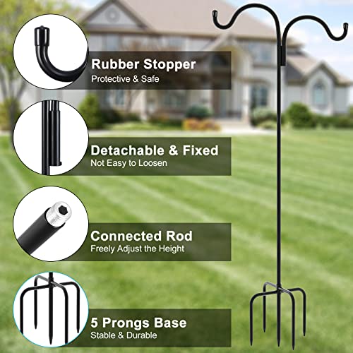 Gtongoko 92 Inch Adjustable Double Shepherd Hook with 5 Prong Base, 5/8 Inch Thick Heavy Duty Bird Feeder Pole for Bird Feeder Lanterns Weddings Decor 1 Pack