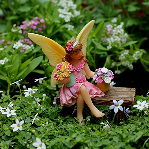 PRETMANNS Fairy Garden Accessories – Fairy Garden Fairies - Fairy Garden Kit, with Garden Fairies – Cute Garden Fairy Miniatures & Fairy Tree Swing with Puppy – 4 Piece Fairy Set