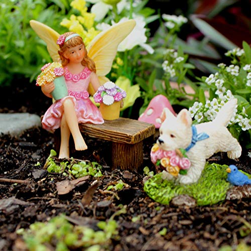 PRETMANNS Fairy Garden Accessories – Fairy Garden Fairies - Fairy Garden Kit, with Garden Fairies – Cute Garden Fairy Miniatures & Fairy Tree Swing with Puppy – 4 Piece Fairy Set