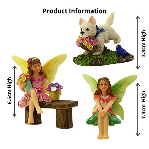 PRETMANNS Fairy Garden Accessories – Fairy Garden Fairies - Fairy Garden Kit, with Garden Fairies – Cute Garden Fairy Miniatures & Fairy Tree Swing with Puppy – 4 Piece Fairy Set