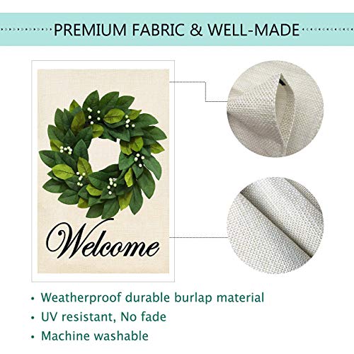 Baccessor Spring Summer Welcome Wreath Garden Flag Magnolia Leaves Small Yard Flag Vertical Double Sided Burlap Farmhouse Seasonal for Lawn Outdoor Outside Decoration 12 x 18 Inch