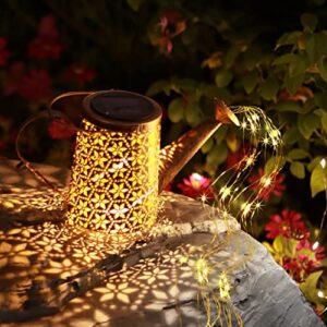 CAITRAD Solar Watering Can with Lights Outdoor,Hanging Large Solar Lantern Metal Lights Decorative Yard Art Waterproof LED Garden Lights,for Table Patio Yard Walkway Pathway Lawn Decorations