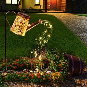 caitrad solar watering can with lights outdoor,hanging large solar lantern metal lights decorative yard art waterproof led garden lights,for table patio yard walkway pathway lawn decorations