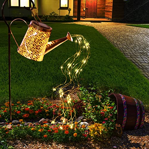 CAITRAD Solar Watering Can with Lights Outdoor,Hanging Large Solar Lantern Metal Lights Decorative Yard Art Waterproof LED Garden Lights,for Table Patio Yard Walkway Pathway Lawn Decorations