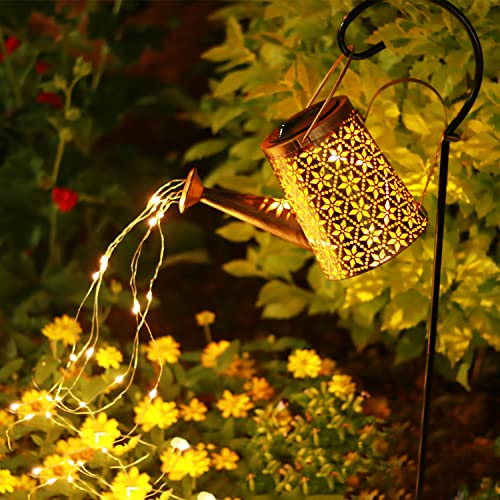 CAITRAD Solar Watering Can with Lights Outdoor,Hanging Large Solar Lantern Metal Lights Decorative Yard Art Waterproof LED Garden Lights,for Table Patio Yard Walkway Pathway Lawn Decorations