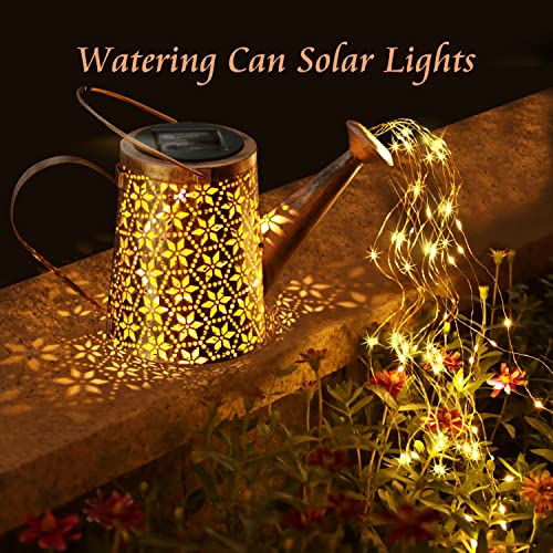 CAITRAD Solar Watering Can with Lights Outdoor,Hanging Large Solar Lantern Metal Lights Decorative Yard Art Waterproof LED Garden Lights,for Table Patio Yard Walkway Pathway Lawn Decorations