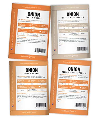 Onion Seeds for Planting - 8 Long and Short Day Varieties Yellow, Red, White, Sweet and Green Onions for Summer, Fall, Onion Seed by Gardeners Basics