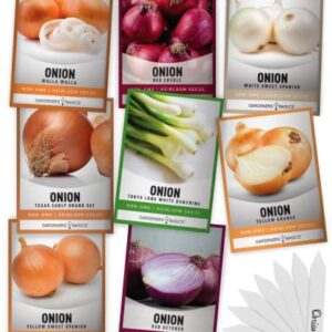 Onion Seeds for Planting - 8 Long and Short Day Varieties Yellow, Red, White, Sweet and Green Onions for Summer, Fall, Onion Seed by Gardeners Basics