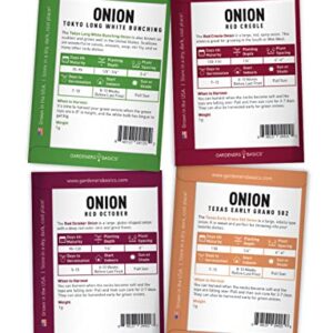 Onion Seeds for Planting - 8 Long and Short Day Varieties Yellow, Red, White, Sweet and Green Onions for Summer, Fall, Onion Seed by Gardeners Basics