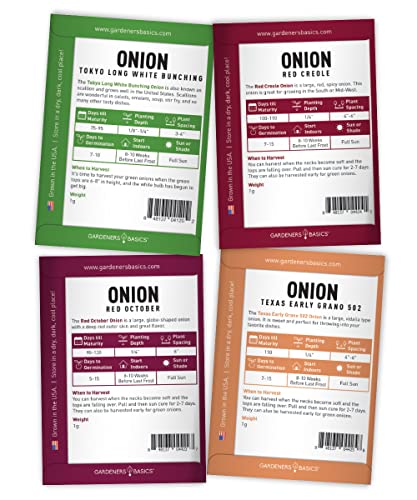 Onion Seeds for Planting - 8 Long and Short Day Varieties Yellow, Red, White, Sweet and Green Onions for Summer, Fall, Onion Seed by Gardeners Basics