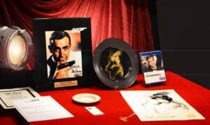 007 thunderball signed sean connery autograph framed photo, james bond with cafe martinique menu & plate, ashtray & matches!
