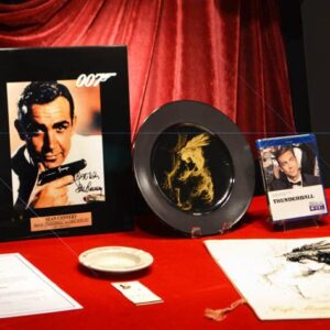 007 THUNDERBALL Signed SEAN CONNERY Autograph Framed Photo, JAMES BOND with CAFE MARTINIQUE Menu & Plate, Ashtray & Matches!