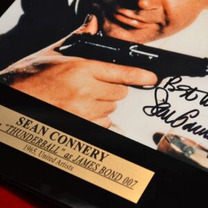 007 THUNDERBALL Signed SEAN CONNERY Autograph Framed Photo, JAMES BOND with CAFE MARTINIQUE Menu & Plate, Ashtray & Matches!