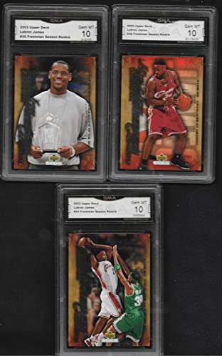 2003 LEBRON JAMES 3 CARD ROOKIE LOT UPPER DECK GRADED GMA GEM MINT 10 ALL TIME SCORING LEADER GOAT