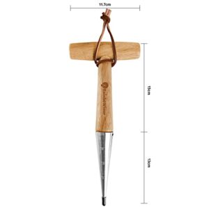 RainboWiner Garden Hand Dibber with Measurements, Bulb Planter Tool - 11 Inch Wooden Handle Stainless Steel Handheld Gardening Dibbler for Garlic Tulip Daffodil Vegetable Seed Planting