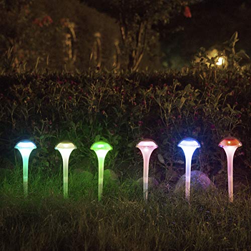 pearlstar Solar Lights Outdoor Mushroom Garden Pathway Lights LED Landscape Lighting Waterproof for Path Lawn Patio Yard Walkway Driveway, 2 Lights Effect,White&Color Changing Light(6pack)