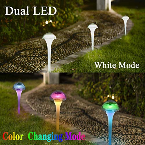 pearlstar Solar Lights Outdoor Mushroom Garden Pathway Lights LED Landscape Lighting Waterproof for Path Lawn Patio Yard Walkway Driveway, 2 Lights Effect,White&Color Changing Light(6pack)