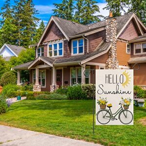 EDDERT Hello Sunshine Watercolor Bicycle Garden Flag 12 x 18 Inch Double Sided Outside, Spring Summer Lemon Holiday Burlap Small Yard Outdoor Decoration