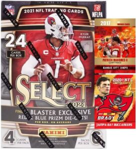 new 2021 panini select football cards factory sealed blaster box – 3 red blue die-cut prizms and 1 silver prizm per box! – plus custom mahomes and brady cards pictured