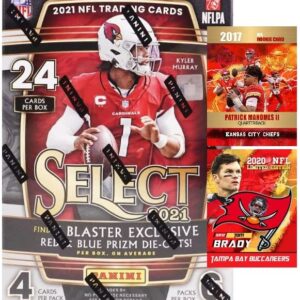 NEW 2021 Panini SELECT Football Cards FACTORY SEALED Blaster Box - 3 Red Blue Die-Cut Prizms and 1 SILVER Prizm Per Box! - Plus Custom Mahomes and Brady Cards Pictured