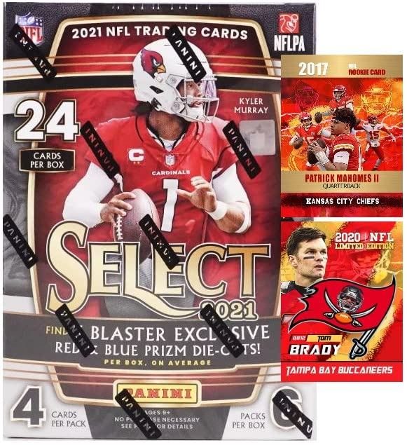 NEW 2021 Panini SELECT Football Cards FACTORY SEALED Blaster Box - 3 Red Blue Die-Cut Prizms and 1 SILVER Prizm Per Box! - Plus Custom Mahomes and Brady Cards Pictured