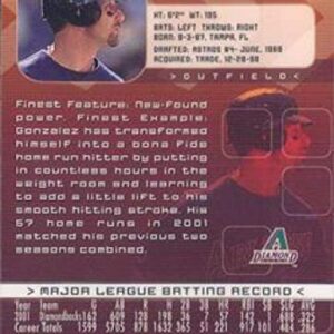 2002 Finest Baseball #67 Luis Gonzalez Arizona Diamondbacks Official MLB Trading Card From The Topps Company