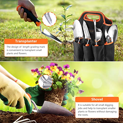 Garden Tools, ENGiNDOT 7 Pcs Stainless Steel Heavy Duty Multi Garden Tool Set, Gardening Tools with Water Proof and Never Mould Tote, Gardening Gifts for Men and Women, Indoor and outdoor Plant