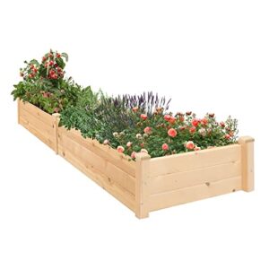 patiomore 8 feet outdoor wooden garden bed planter box kit for vegetables fruits herb grow yard gardening, natural