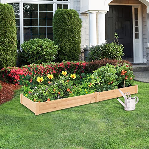 Patiomore 8 Feet Outdoor Wooden Garden Bed Planter Box Kit for Vegetables Fruits Herb Grow Yard Gardening, Natural