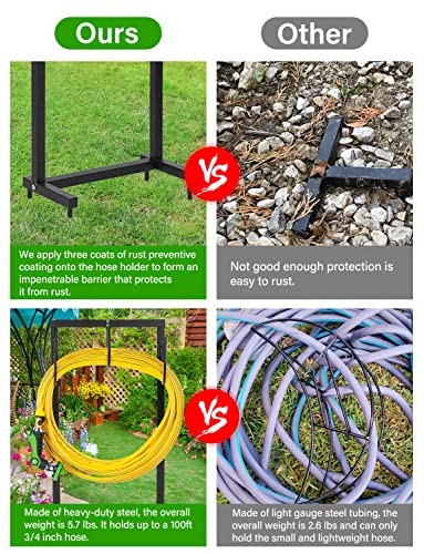 Garden Hose Holder Freestanding Thicker Metal Hose Stand Securely Hold Hose 3/4 inch x 100 ft, Detachable water hose stand for Outdoor Yard