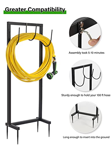 Garden Hose Holder Freestanding Thicker Metal Hose Stand Securely Hold Hose 3/4 inch x 100 ft, Detachable water hose stand for Outdoor Yard