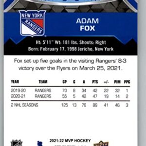 2021-22 Upper Deck MVP Blue #190 Adam Fox New York Rangers Official NHL Hockey Card in Raw (NM or Better) Condition