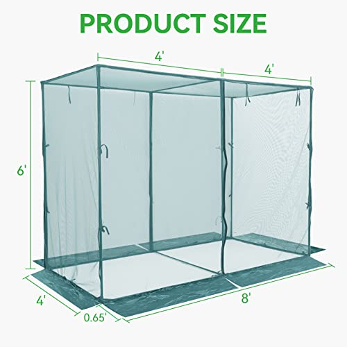 GROWNEER 4 x 8 Feet Crop Cage Plant Protection Tent with 6 Ground Staples, Storage Bag, Steel Tubes, Connectors, Suitable for Garden, Yard, Lawn