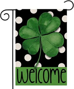 welcome st patricks day garden flag 12×18 double sided lucky shamrock small burlap saint patricks yard outdoor decor (pack of 2)