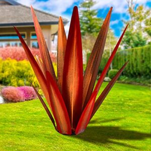 kodibo large tequila rustic sculpture, rustic metal agave plants for outdoor patio yard, home decor hand painted metal agave garden yard statue, outdoor lawn ornaments yard stakes (red – l)