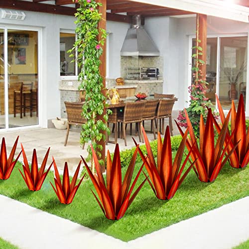 KODIBO Large Tequila Rustic Sculpture, Rustic Metal Agave Plants for Outdoor Patio Yard, Home Decor Hand Painted Metal Agave Garden Yard Statue, Outdoor Lawn Ornaments Yard Stakes (Red - L)