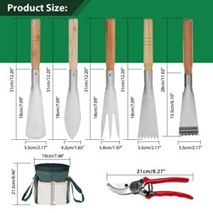 Makaduo Garden Tool Set with Bag 7 Piece Stainless Steel Heavy Duty Gardening Tools Set with Wood Handle Gardening Hand Tools kit with Pruning Shear for Planting Gardening Gift for Women Men