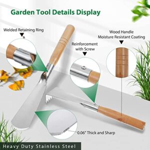 Makaduo Garden Tool Set with Bag 7 Piece Stainless Steel Heavy Duty Gardening Tools Set with Wood Handle Gardening Hand Tools kit with Pruning Shear for Planting Gardening Gift for Women Men