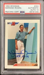 mariano rivera signed 1992 bowman #302 rookie card hof 2019 psa/dna 10 autograph – baseball slabbed rookie cards