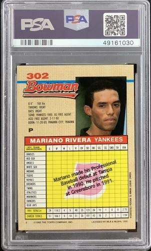 Mariano Rivera Signed 1992 Bowman #302 Rookie Card HOF 2019 PSA/DNA 10 Autograph - Baseball Slabbed Rookie Cards