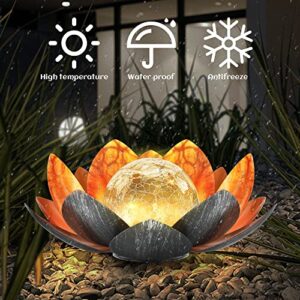 QZHP Outdoor Solar Lights, Garden Decor, Crackle Glass Globe, Waterproof Metal Lotus Flower Light for Patio, Lawn, Walkway, Tabletop, Ground