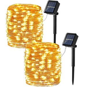 brizled solar string lights, 2 pack 39.37ft 120 led solar fairy lights, 8 modes outdoor solar fairy lights string with memory, waterproof solar twinkle lights for christmas garden party, warm white