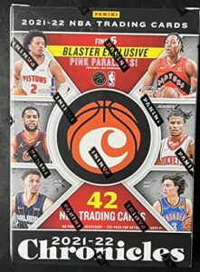 2021-22 panini chronicles nba basketball factory sealed blaster box 42 cards 6 packs of 7 cards. find 6 blaster exclusive pink parallels per box on average. chase autographs and rare parallel rated rookie cards of cade cunningham, josh giddey, scottie bar
